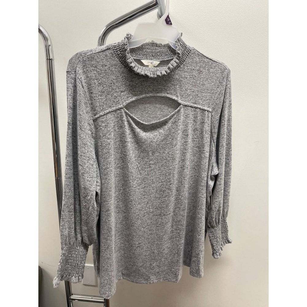 Terra & Sky Women's Plus Size Front Cut Out With Smoking Top, Grey Size 2x